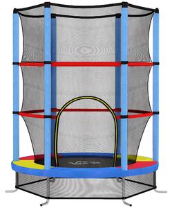 HOMCOM Saltea Elastică pentru Copii 3-6 Ani cu Plasă de Protecție, 6 Stâlpi și 3 Intrări, Ø140x190 cm, Multicolor | Aosom Romania