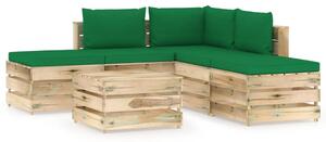Set mobilier de grădină cu perne, 6 piese, lemn verde tratat