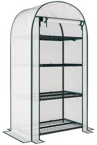 Outsunny Sera de Gradina cu Rafturi din Metal si Copertina din PE, Sera pentre Legume cu Usa Rulou 80x49x160cm, Verde | Aosom Romania