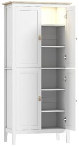HOMCOM Bufet Înalt de Bucătărie 177 cm, Dulap cu Lumină LED, Reglabil în 3 Culori, Rafturi Ajustabile, Alb | Aosom Romania