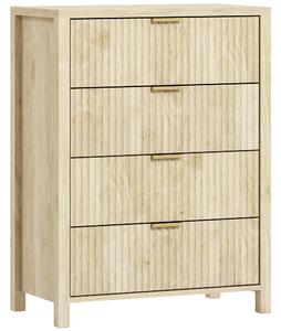 HOMCOM Comodă pentru Dormitor cu 4 Sertare Canelate, Comodă din Lemn cu Mânere Aurii, pentru Sufragerie, Sala de Mese și Hol, 70x38x93 cm, Lemn Natural | Aosom Romania