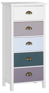 HOMCOM Comodă pentru Dormitor cu 5 Sertare Colorate, cu Mânere Metalice, 45x30x95.4 cm, Multicolor | Aosom Romania