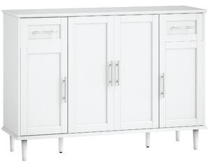 HOMCOM Mobilier de Sufragerie, Credență cu 2 Sertare și 3 Dulapuri cu Rafturi Reglabile, Comodă cu Picioare din Pin pentru Sala de Mese și Bucătărie, 120x38x86 cm, Alb | Aosom Romania