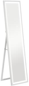 HOMCOM Oglindă Iluminată cu Lumini LED Reglabile și Buton Tactil, din Sticlă și MDF, 40x5x160 cm, Alb | Aosom Romania