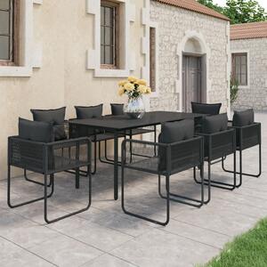 Set mobilier de masă pentru grădină, 9 piese, negru, ratan PVC