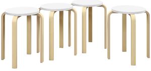 HOMCOM Set de Scaune Stivuibile pentru 4 Persoane, Scaune Moderne de Stivuire, Scaune Rotunde fără Spate, 40x40x45 cm, Lemn Natural | Aosom Romania