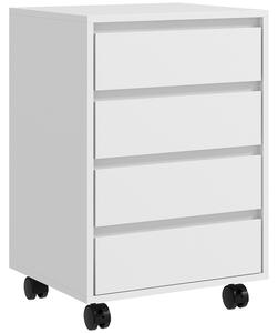 HOMCOM Comodă de Birou cu 4 Sertare și Roți pentru Studiu 46x40x65 cm Alb | Aosom Romania