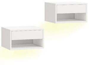 HOMCOM Set 2 Noptiere Suspendate cu LED RGB Integrat și Reglabil prin Aplicație, Sertar și Raft, 37x32x21 cm, Alb | Aosom Romania