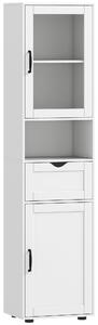 HOMCOM Mobilier de Baie Slim cu Dulapuri și Ușă din Sticlă, Mobilier Economizitor de Spațiu cu Raft Deschis, Sertar și Rafturi Ajustabile, Coloană Modernă, 40x30x165 cm, Alb | Aosom Romania