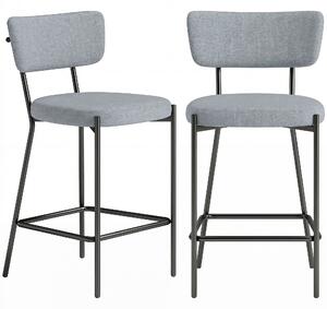 HOMCOM Set de 2 Scaune de Bar cu Spătar și Tapițate, Scaune Înalte din Material Textil cu Bară pentru Sprijinirea Picioarelor și Structură Metalică, Ușor de Asamblat, Gri Deschis | Aosom Romania