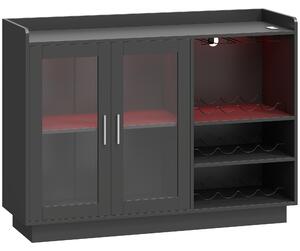 HOMCOM Dulap Port-Sticle cu Lumini LED RGB și Suport pentru 12 Sticle, Dulap pentru Vinuri cu Raft Reglabil și Uși cu Închidere Lentă din Sticlă pentru Casă, Bucătărie și Sufragerie, Negru | Aosom Romania