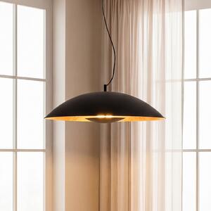 Lindby Lampă suspendată Emilienne, negru, auriu, Ø 60 cm, reglabil, Negru, Camera de zi / sufragerie, Metal, Modern