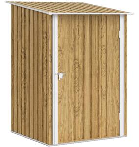 Outsunny Căsuță de Grădină 0.92m² din Oțel Galvanizat, Depozit pentru Unelte cu Ușă Blocabilă, Acoperiș Înclinat, 100x104x160 cm, Maro Deschis cu Aspect de Lemn | Aosom Romania