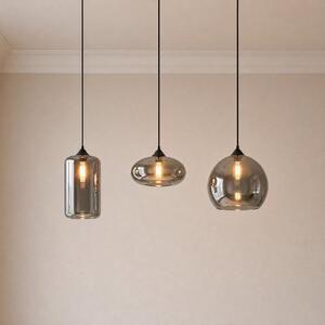 Lindby lampă suspendată Marla, 3 becuri, sticlă, gri fumuriu, 102cm, reglabil, Gri, Camera de zi / sufragerie, Metal, Modern