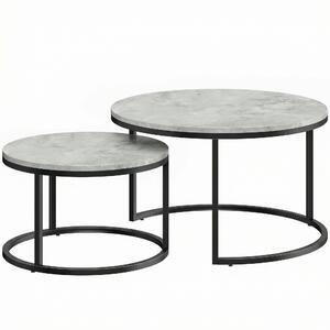 HOMCOM Set 2 măsuțe de cafea moderne, suprapuse, rotunde, gri marmorat | Aosom Romania