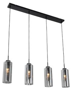 Lampă suspendată Art Deco neagră cu sticlă fumurie cu 4 lumini - Laura