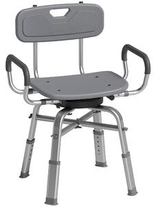 HOMCOM Scaun de Duș Rotativ cu Înălțime Reglabilă, Brațe și Spătar, Capacitate 150 kg, Gri | Aosom Romania