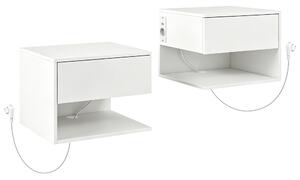 HOMCOM Set Noptiere Suspendate cu Sertar și Raft, Noptiere Moderne pentru Canapea, 40 x 35 x 30 cm, Alb | Aosom Romania