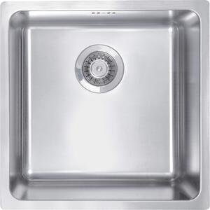 Deante Egeria, chiuvetă sub placă din oțel inoxidabil cu 1 cameră B/O 440x440x200 3,5" + sifon care economisește spațiu, model satinat, ZPE_010B