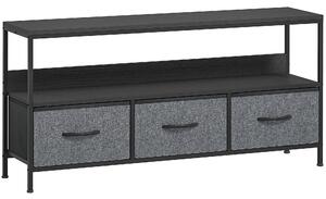 HOMCOM Suport TV Mobil, Până La 55", cu 3 Sertare Textil Pliabile, Raft, 120x29x56 cm, Negru | Aosom Romania