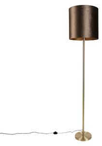 Lampă de podea din alamă cu abajur din velur maro 40cm - Simplo