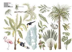 Stickere perete Tropical plants & animals 100x70 cm, 2 coli