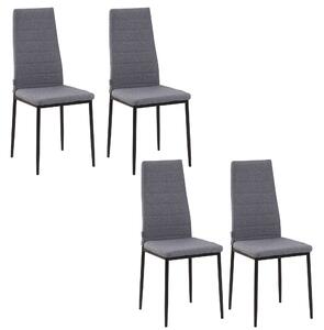 Set 4 scaune HOMCOM, cadru metal cu tapiterie efect de in, gri 41x50x97cm | Aosom RO