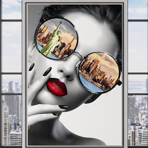 Tablou Canvas Premium LuxCanva® B1103, Privind Spre New York , Birou, America, Statuia Libertatii, Dormitor, Vacanta, Ochelari, Zgarie Nori, Culori Vibrante