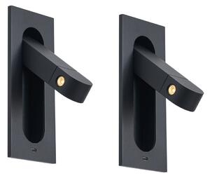 Set de 2 Aplice Moderne Negre Incl. LED și Port USB-C - Hilton
