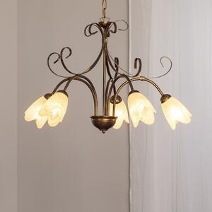 ONLI Lampă suspendată Odino, 5 becuri, culoare bronz, metal, sticlă, reglabil, Bronz / Alamă Veche, Camera de zi / sufragerie, Metal