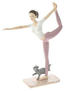 Statueta femeie yoga cu pisicuta, Roz, 26cm