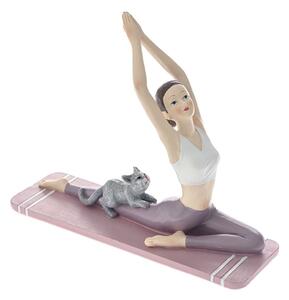 Statueta femeie yoga cu pisicuta, Roz, 16cm