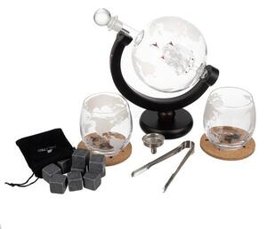 Set cadou pentru whisky Glob Pământesc Malatec - Carafe 850ml cu corabie, 2 pahare, suport lemn