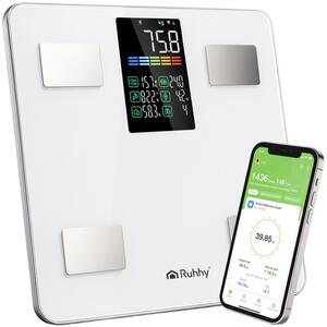 Cântar corporal inteligent Smart Ruhhy - Cu conexiune Bluetooth (Feelfit), până la 226 kg, alb