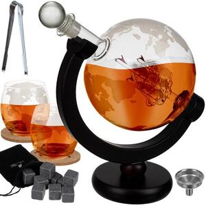Set cadou pentru whisky Glob Pământesc Malatec - Carafe 850ml cu corabie, 2 pahare, suport lemn