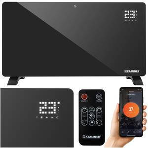 Panou radiant din sticlă cu infraroșu Kaminer Zelva 2500W - Cu control Wi-Fi și telecomandă