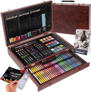 Set de pictură și desen Maaleo Art - 148 piese în servietă organizatoare din lemn