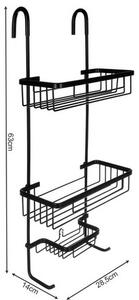 Raft suspendat pentru baie Ruhhy - 3 niveluri, organizator metalic, negru
