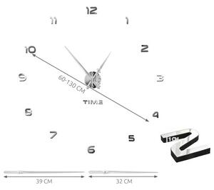 Ceas decorativ de perete Ruhhy - DIY cu efect de oglindă 3D, dimensiune reglabilă 60-130 cm, Argintiu