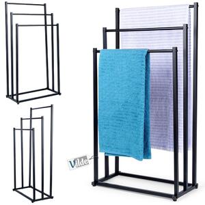 Suport pentru prosoape din metal vopsit electrostatic Vilde - 3 bare pentru uscare, construcție stabilă, Negru, 44 x 21 x 86 cm