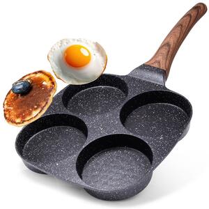 Tigaie antiaderentă cu 4 compartimente pentru ouă ochiuri și clătite Vilde - mâner din lemn, 19 x 19 cm