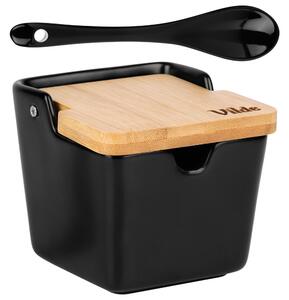 Recipient pentru zahăr sau condimente cu capac și linguriță din bambus Vilde - 250 ml, Alb