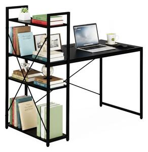 Birou pentru computer în stil Loft ModernHome - Cu rafturi de depozitare, cadru metalic, negru, 120x60 cm