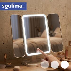 Oglindă cosmetică cu LED 4în1 Soulima - Cu funcție de mărire, pliere și suport pentru accesorii