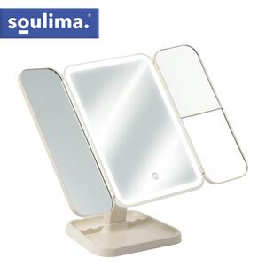 Oglindă cosmetică cu LED 4în1 Soulima - Cu funcție de mărire, pliere și suport pentru accesorii