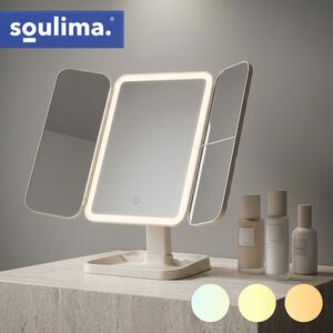 Oglindă cosmetică cu LED 4în1 Soulima - Cu funcție de mărire, pliere și suport pentru accesorii