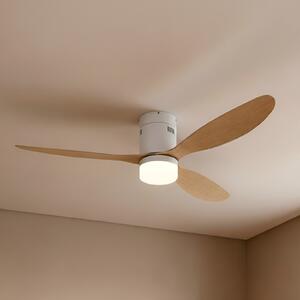Lucande Ventilator de tavan LED Kayu, alb/lemn, DC, 132 cm, Lemn, Camera de zi / sufragerie, Plastic, Modern