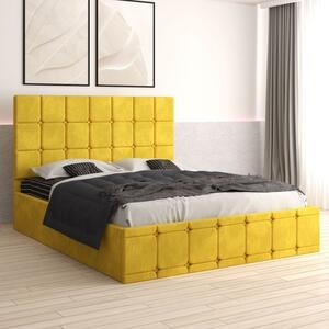 Pat Tapitat Ven03 Galben + Saltea 20cm Grosime + Somiera Metalica Rabatabila 140x200