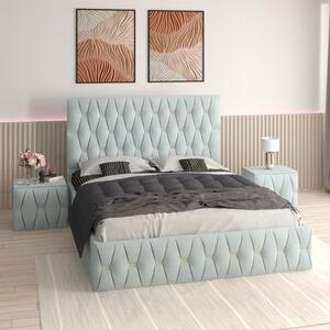 Pat Tapitat Eric Lemon cu Noptiere Tapitate Lemon fara Saltea 140x200