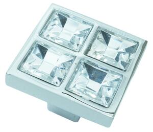 Buton cristal model KUBERA, finisaj crom lucios/transparent